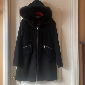 Black fur hooded coat